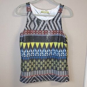 Gianni Bini, Colorful Sequins Sleeveless Blouse for Women, Boho Pattern, Size S
